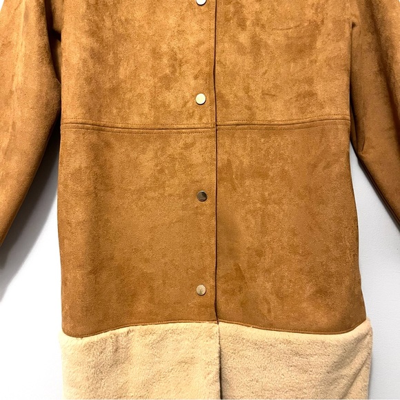 Zara brown suede & faux fur snap up button coat - Picture 10 of 16